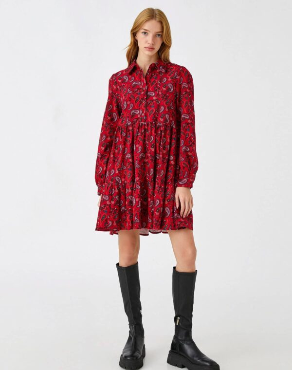 Floral Winter Dress Long Sleeve Ruffle Buttoned - Image 3