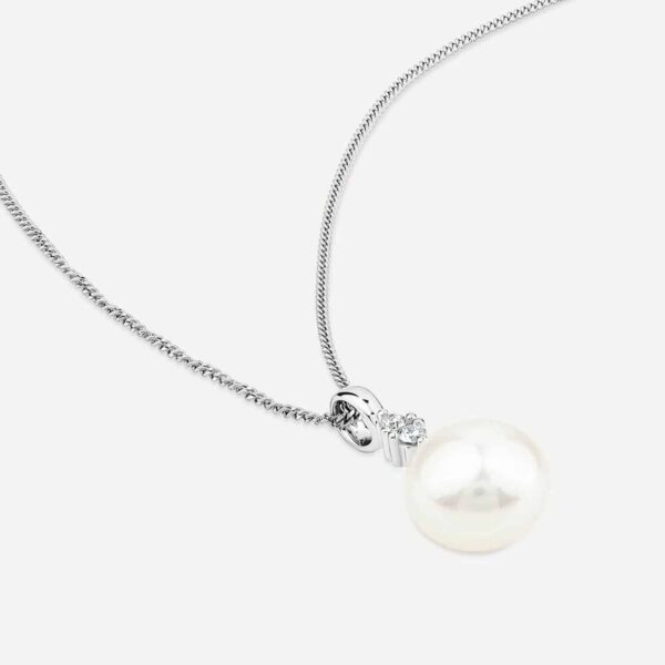 9ct White Gold 0.04ct Top Diamond & Freshwater Pearl Pendant - Image 3