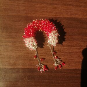 Handcrafted Red & White Beaded Gajra - Traditional Pakistani Floral Hair Accessory